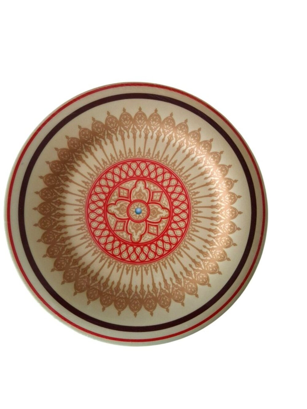 Bongénre Vintage Melamine Plates Red/Orange & Gold Mandala Four 12" & Four 10"